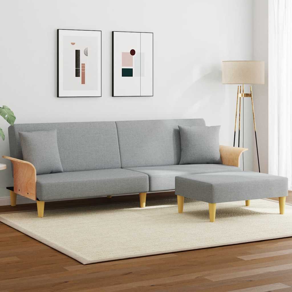 Schlafsofa 2-Sitzer mit Kissen und Fußhocker Hellgrau Samt