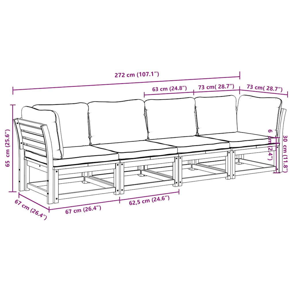 4-tlg. Garten-Lounge-Set mit Kissen Massivholz Akazie