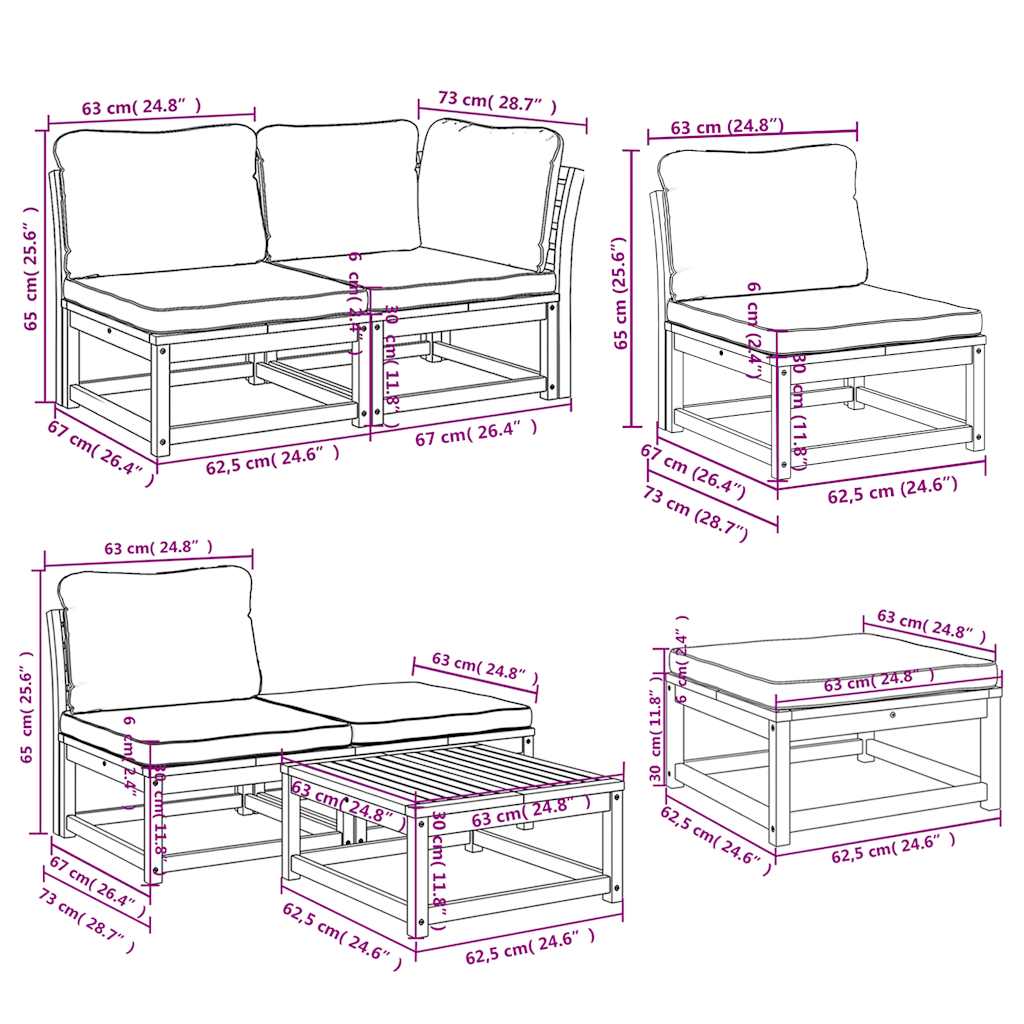 11-tlg. Garten-Lounge-Set mit Kissen Massivholz Akazie