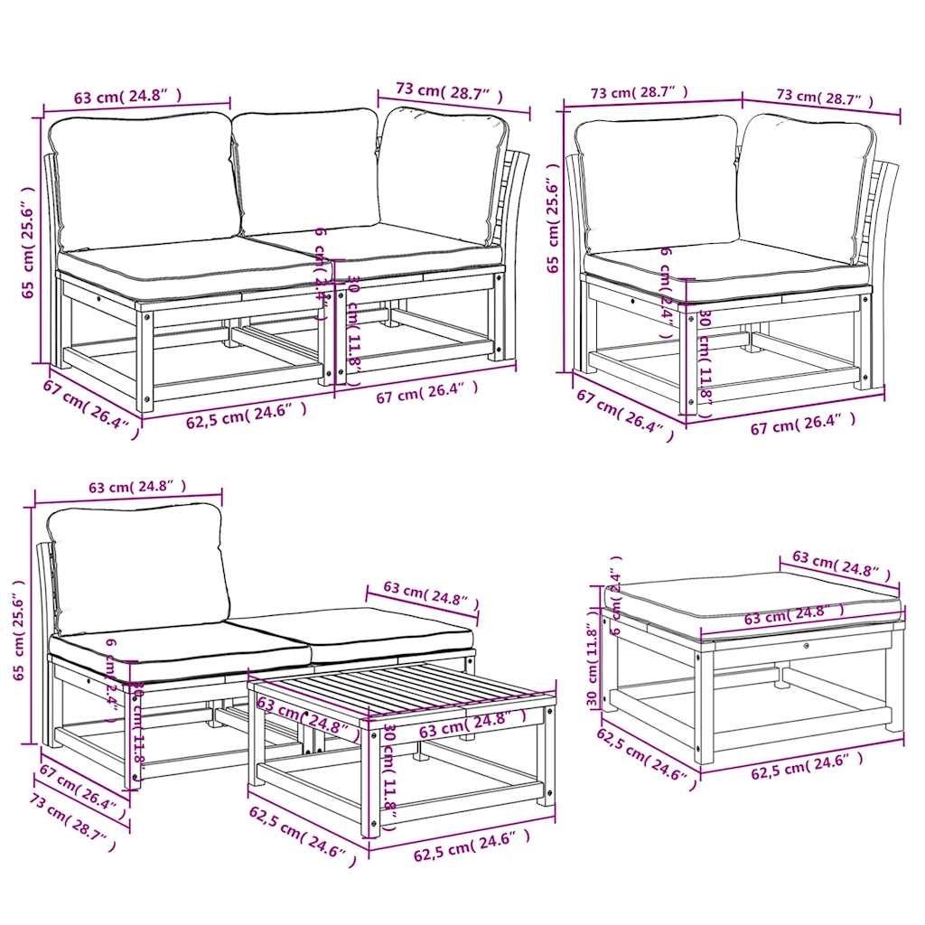 7-tlg. Garten-Lounge-Set mit Kissen Massivholz Akazie