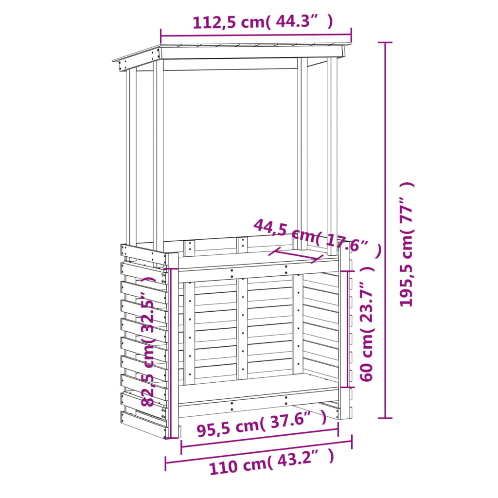 Gartenbar mit Dach Braun 112,5x57x195,5 cm Massivholz Kiefer