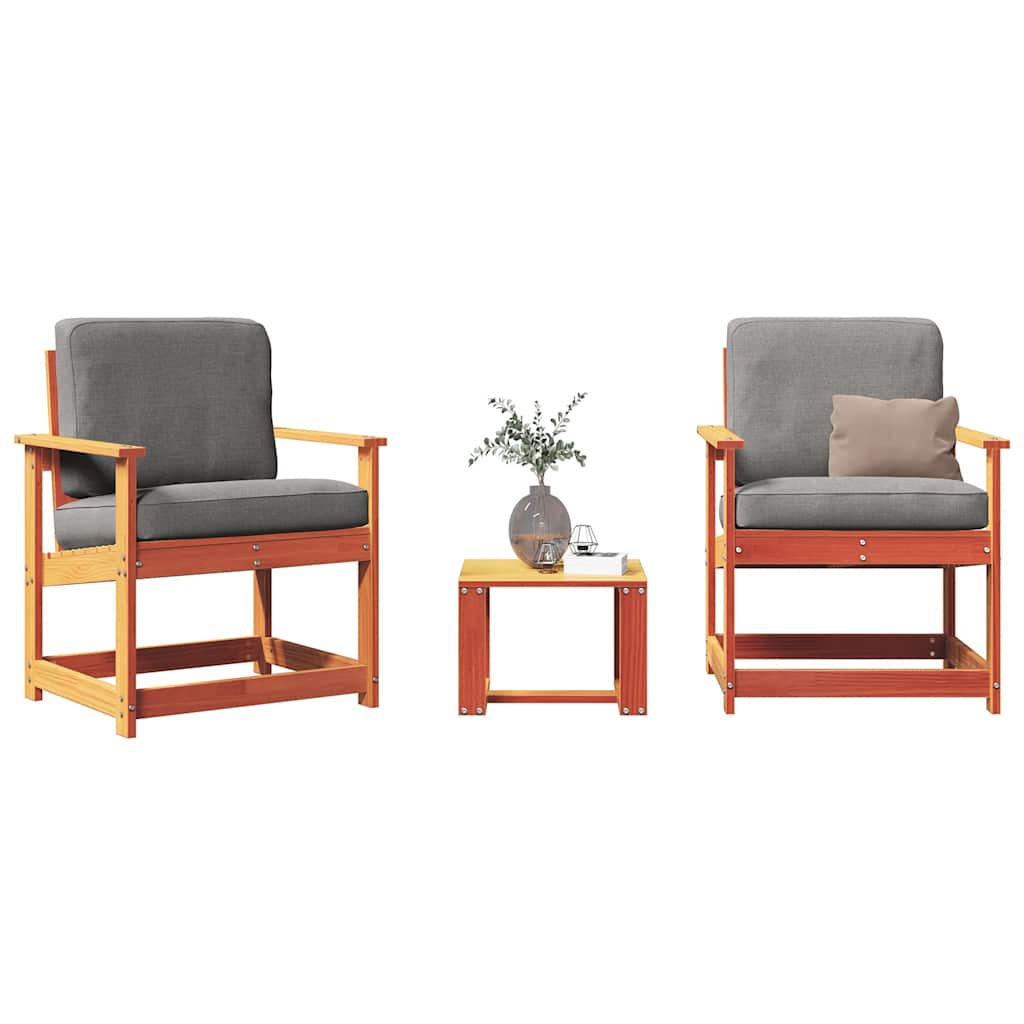 3-tlg. Garten-Lounge-Set Wachsbraun Massivholz Kiefer
