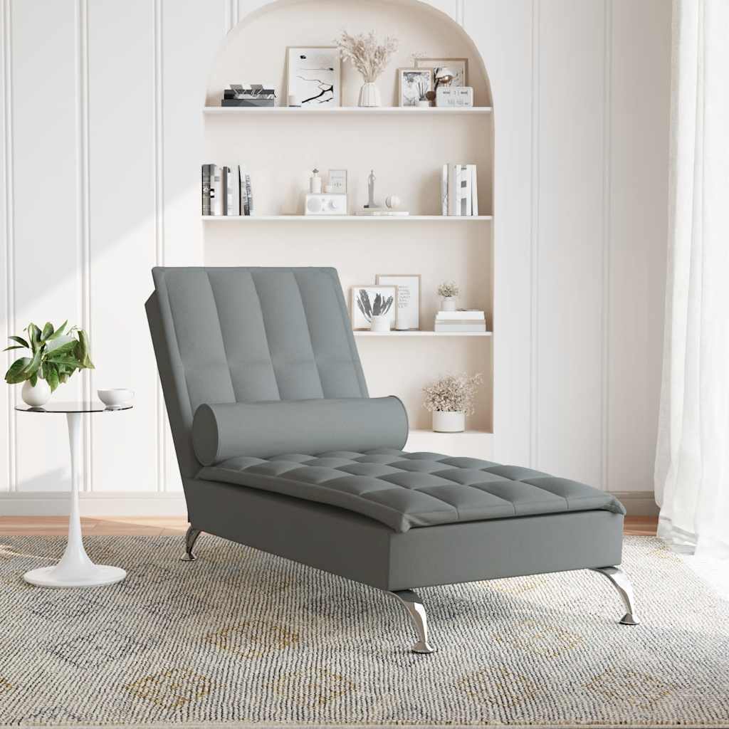 Massage-Chaiselongue mit Nackenrolle Dunkelgrau Stoff