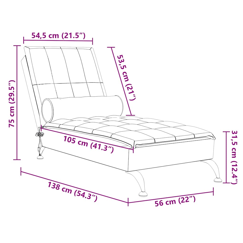 Massage-Chaiselongue mit Nackenrolle Taupe Stoff