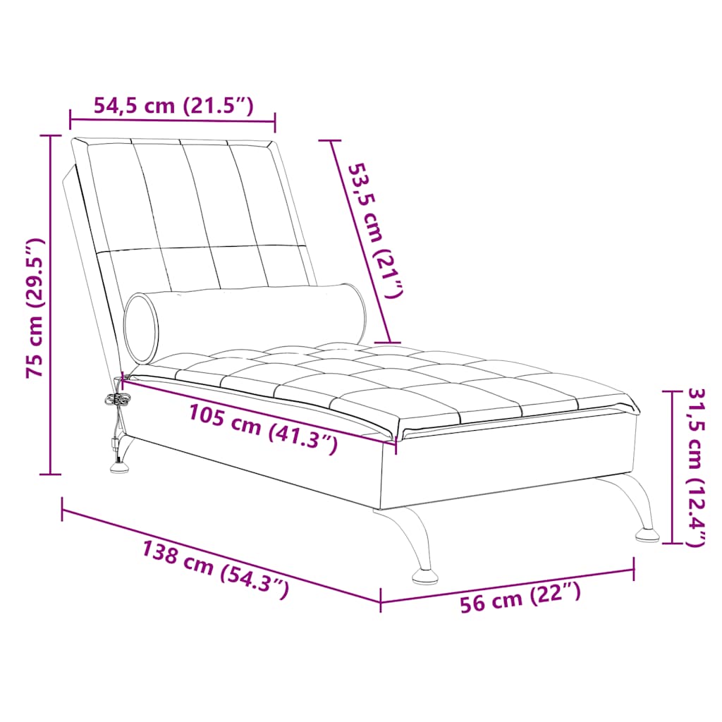 Massage-Chaiselongue mit Nackenrolle Blau Stoff