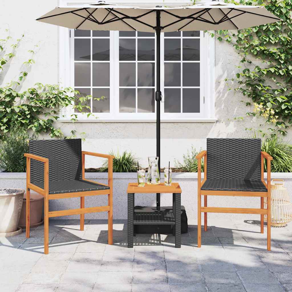 Gartenstühle 2 Stk. Schwarz Poly Rattan und Massivholz