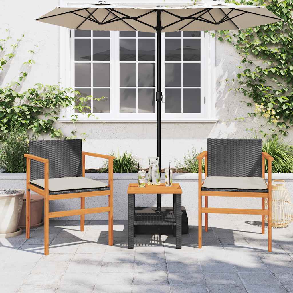 Gartenstühle mit Kissen 2 Stk. Schwarz Poly Rattan Massivholz