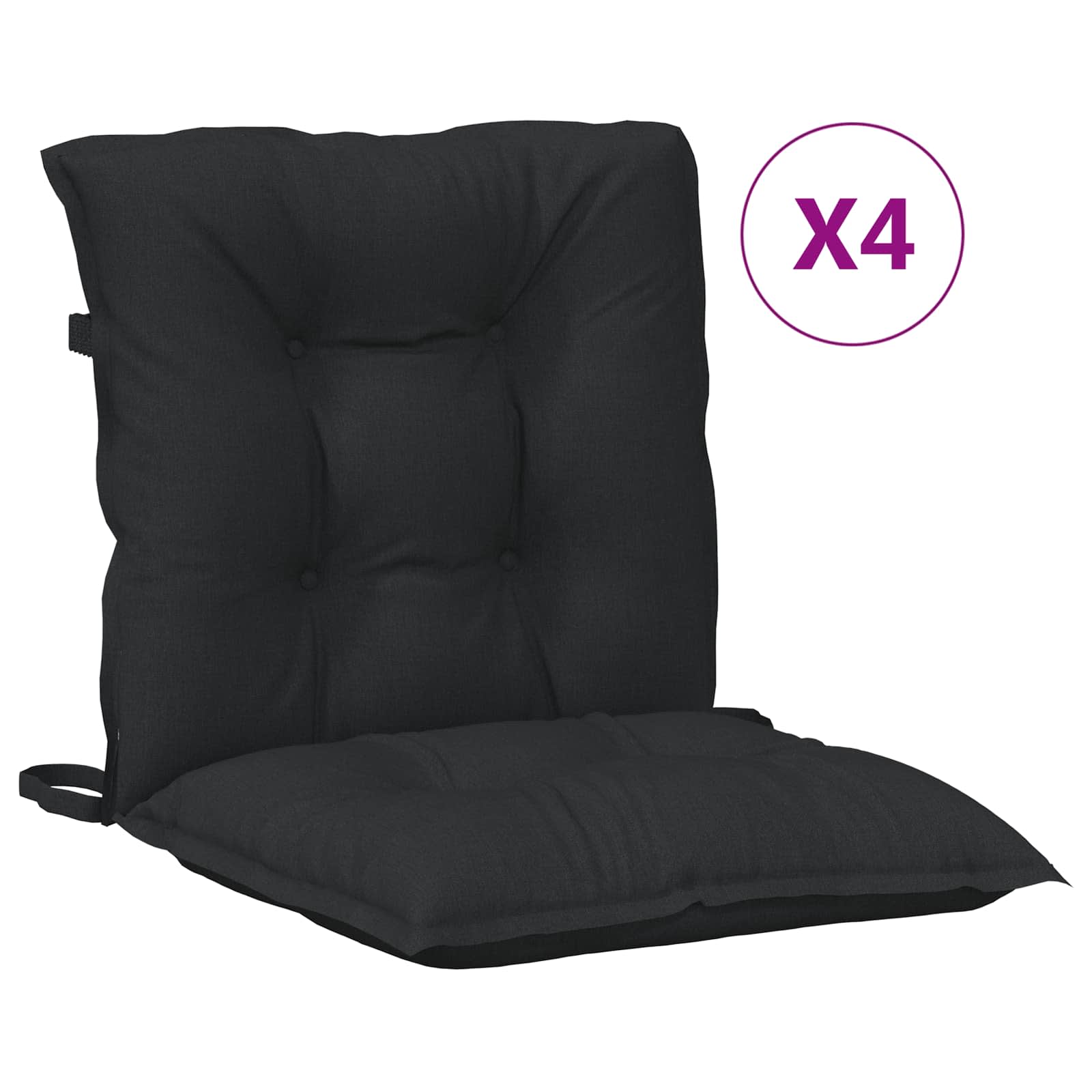 Niedriglehner Stuhlkissen Set 4 pcs Melange Schwarz
