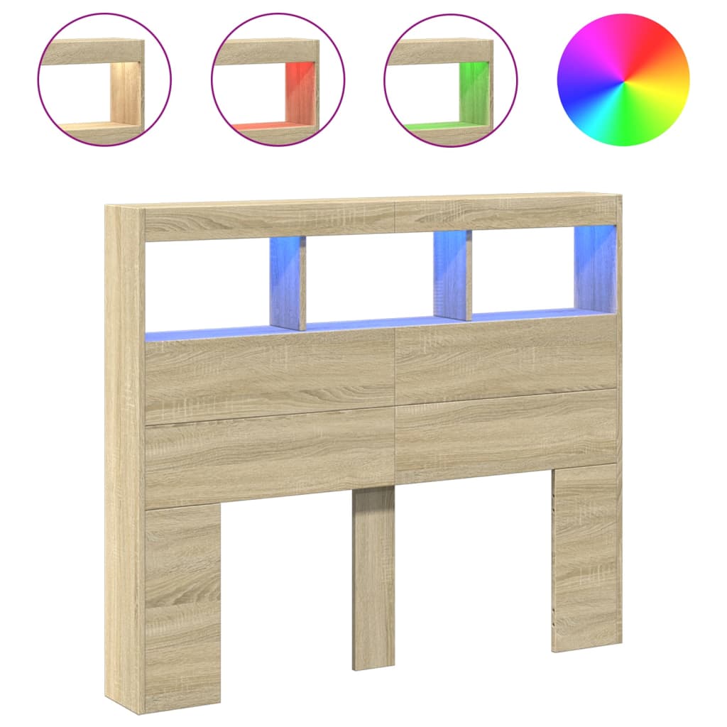 LED-Kopfteil mit Ablagen Sonoma-Eiche 120x17x102 cm