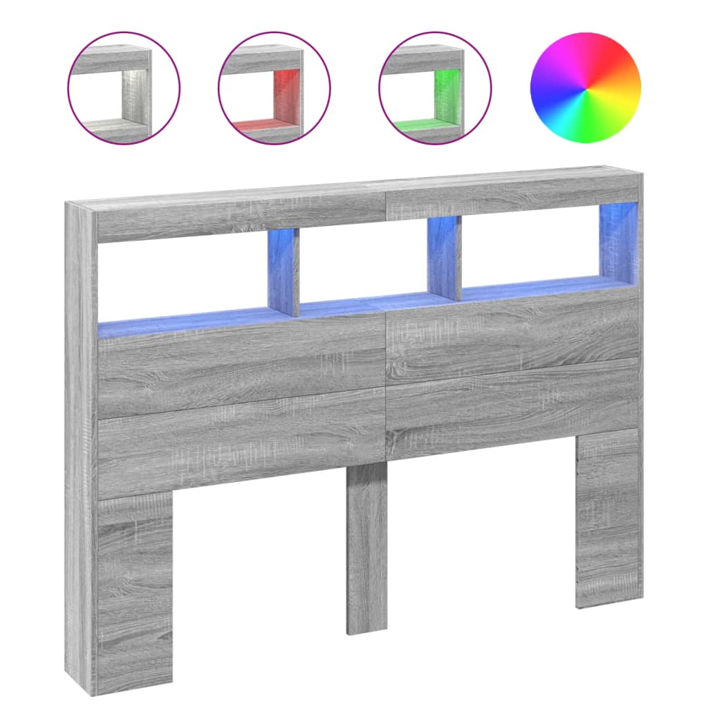 LED-Kopfteil mit Ablage Grau Sonoma 140x17x102 cm