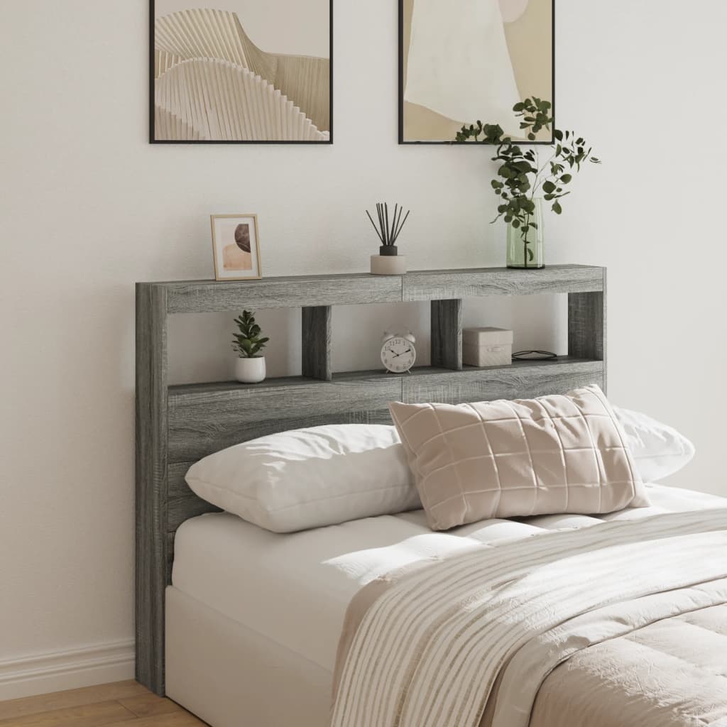LED-Kopfteil mit Ablage Grau Sonoma 140x17x102 cm