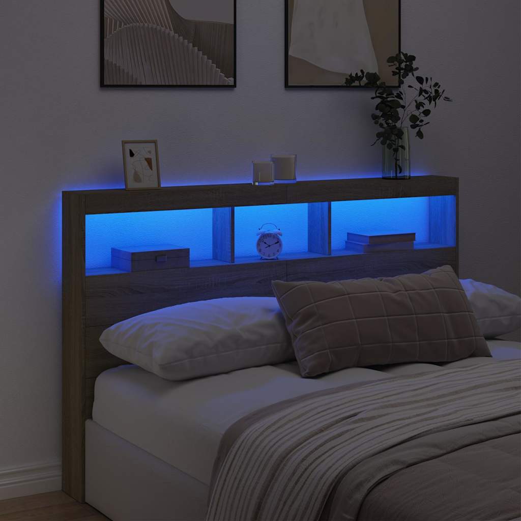 LED-Kopfteil mit Ablagen Sonoma-Eiche 160x17x102 cm