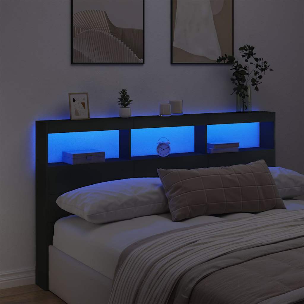 LED-Kopfteil mit Ablagen Schwarz 180x17x102 cm