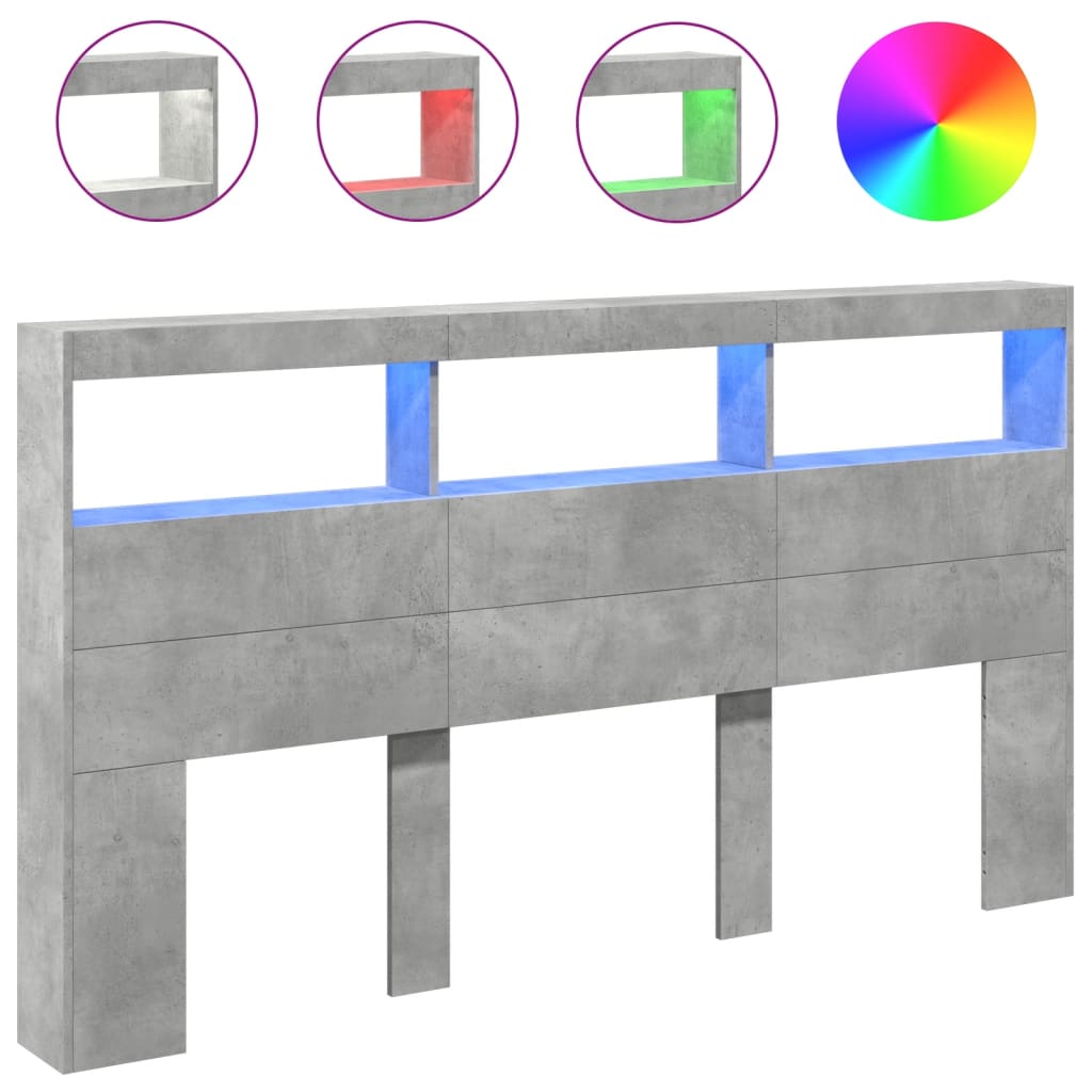 LED-Kopfteil mit Ablage Betongrau 180x17x102 cm