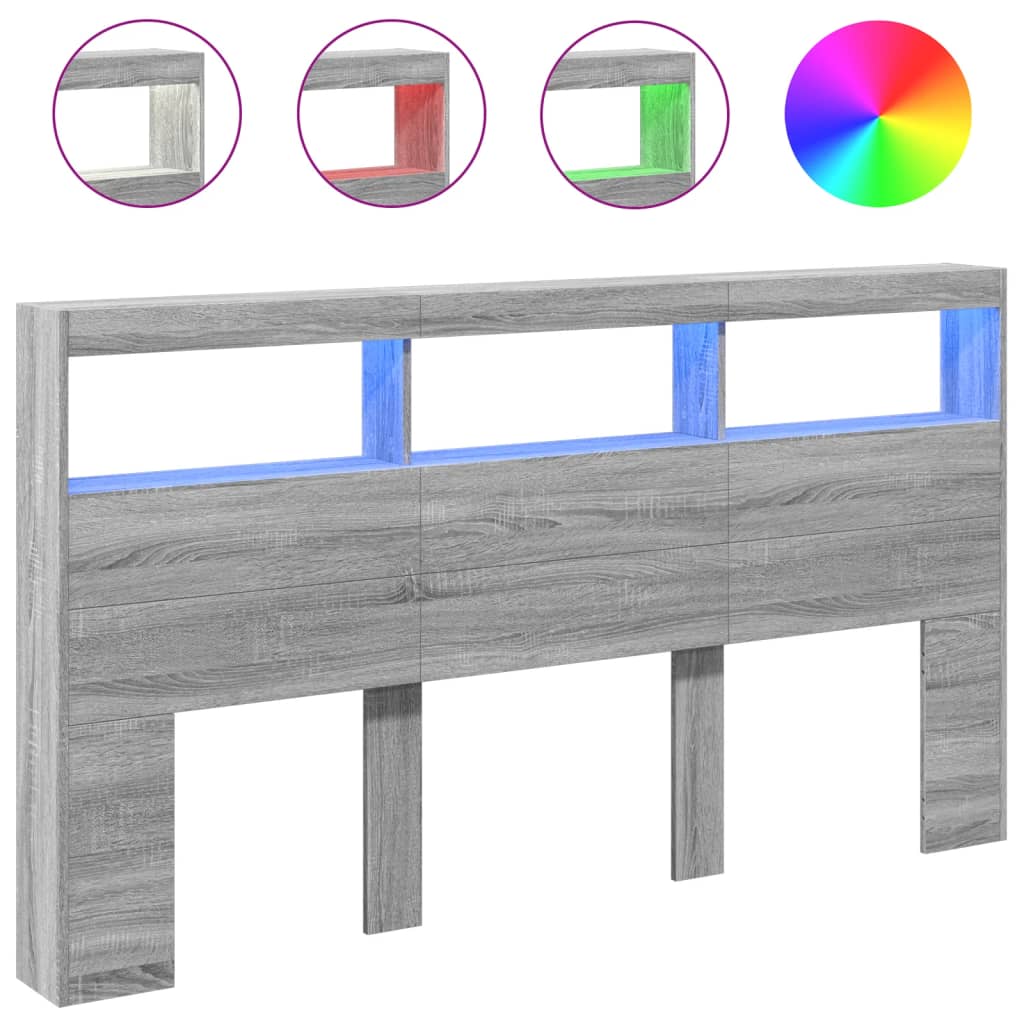 LED-Kopfteil mit Ablage Grau Sonoma 180x17x102 cm