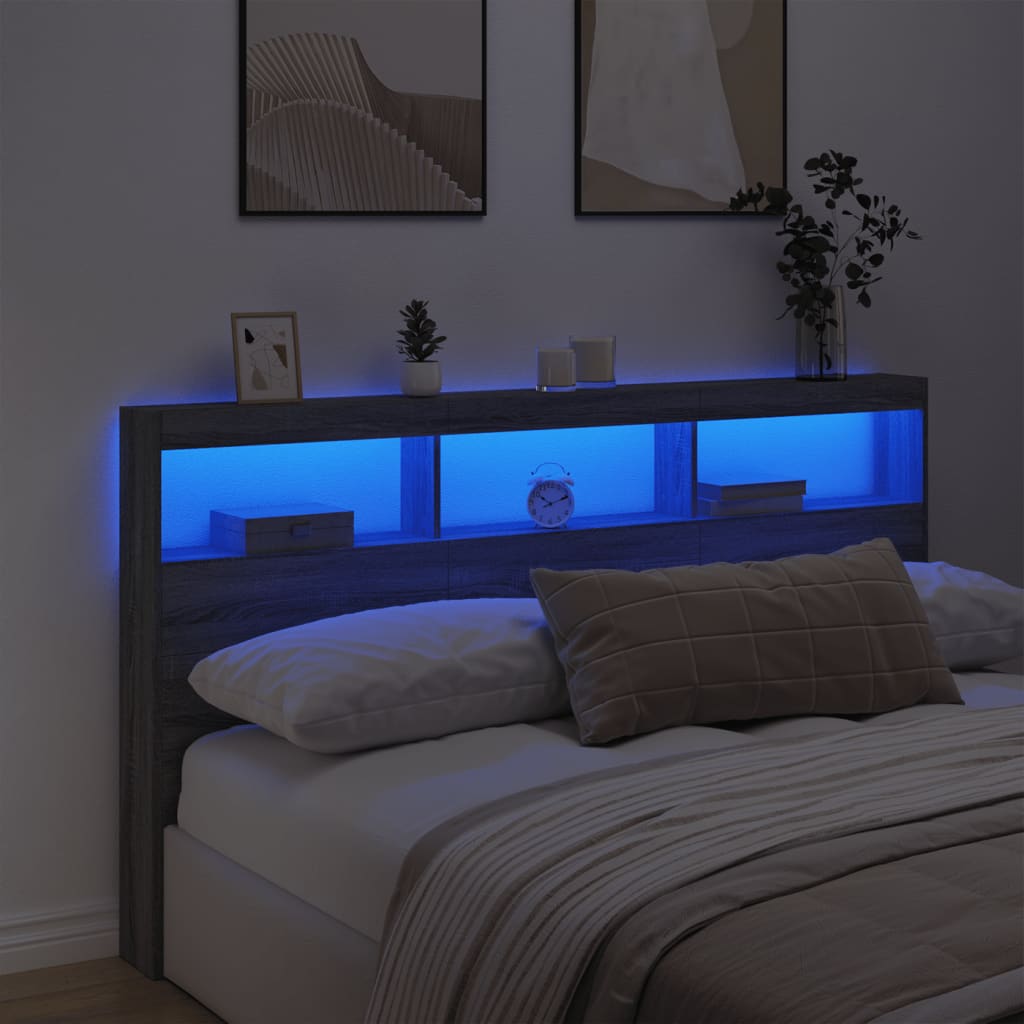 LED-Kopfteil mit Ablage Grau Sonoma 180x17x102 cm