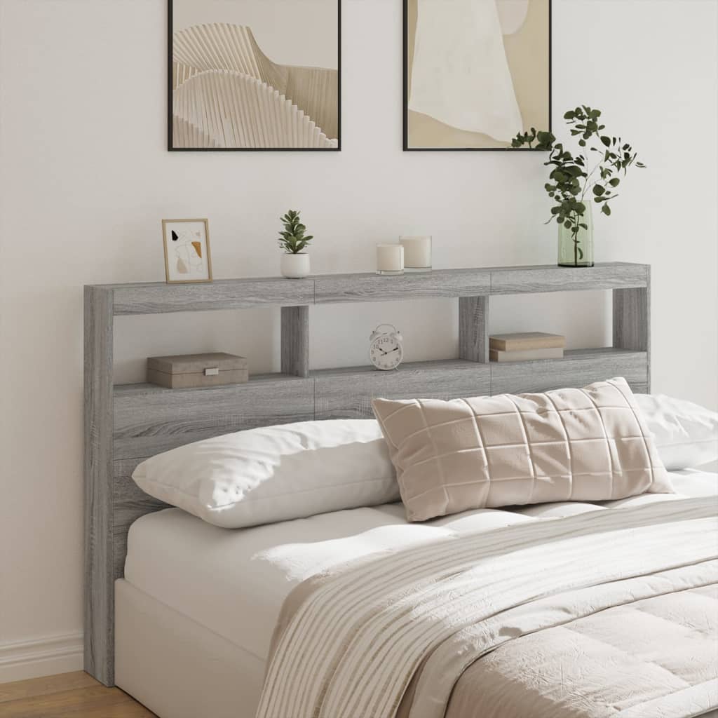 LED-Kopfteil mit Ablage Grau Sonoma 180x17x102 cm