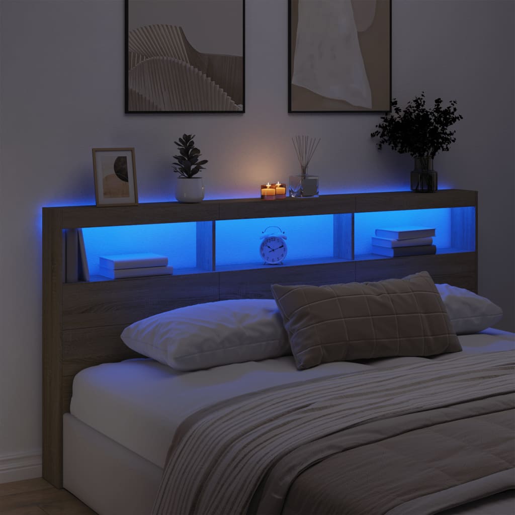 LED-Kopfteil mit Ablagen Sonoma-Eiche 200x17x102 cm