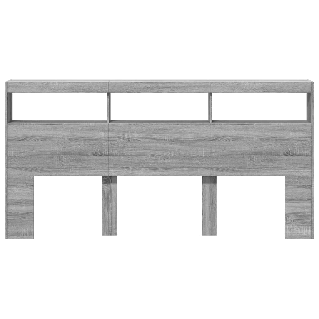 LED-Kopfteil mit Ablagen Grau Sonoma 200x17x102 cm
