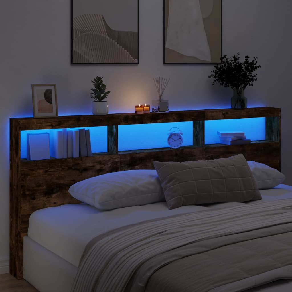 LED-Kopfteil mit Ablage Räuchereiche 220x17x102 cm