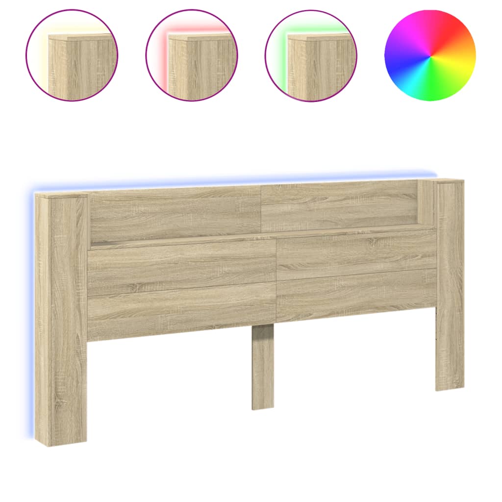 LED-Kopfteil mit Ablagen Sonoma-Eiche 220x16,5x103,5 cm