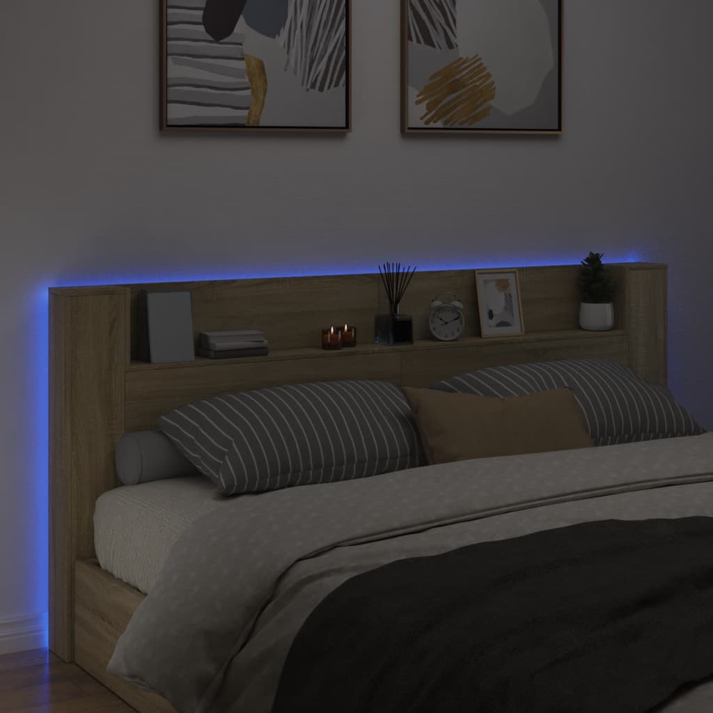 LED-Kopfteil mit Ablagen Sonoma-Eiche 220x16,5x103,5 cm