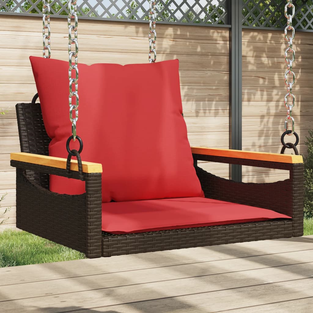 Hängesessel mit Kissen Braun 63x62x40 cm Poly Rattan