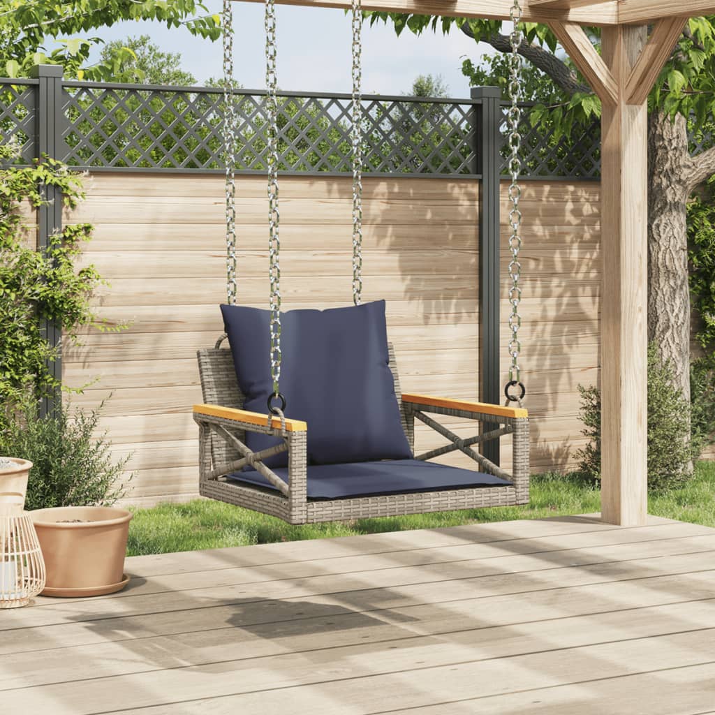 Hängesessel mit Kissen Grau 63x62x40 cm Poly Rattan
