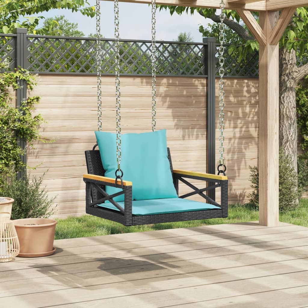 Hängesessel mit Kissen Schwarz 63x62x40 cm Poly Rattan