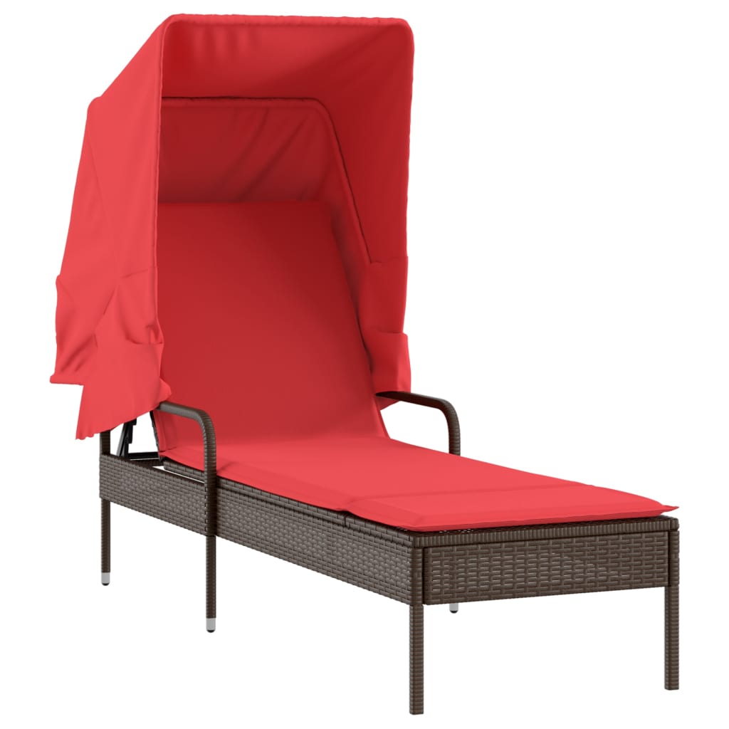 Sonnenliege mit Sonnendach Braun Poly Rattan