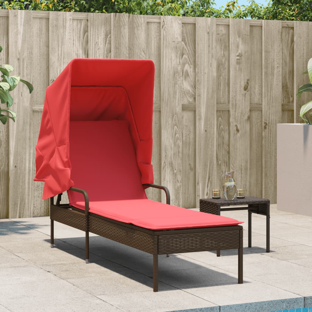 Sonnenliege mit Sonnendach Braun Poly Rattan