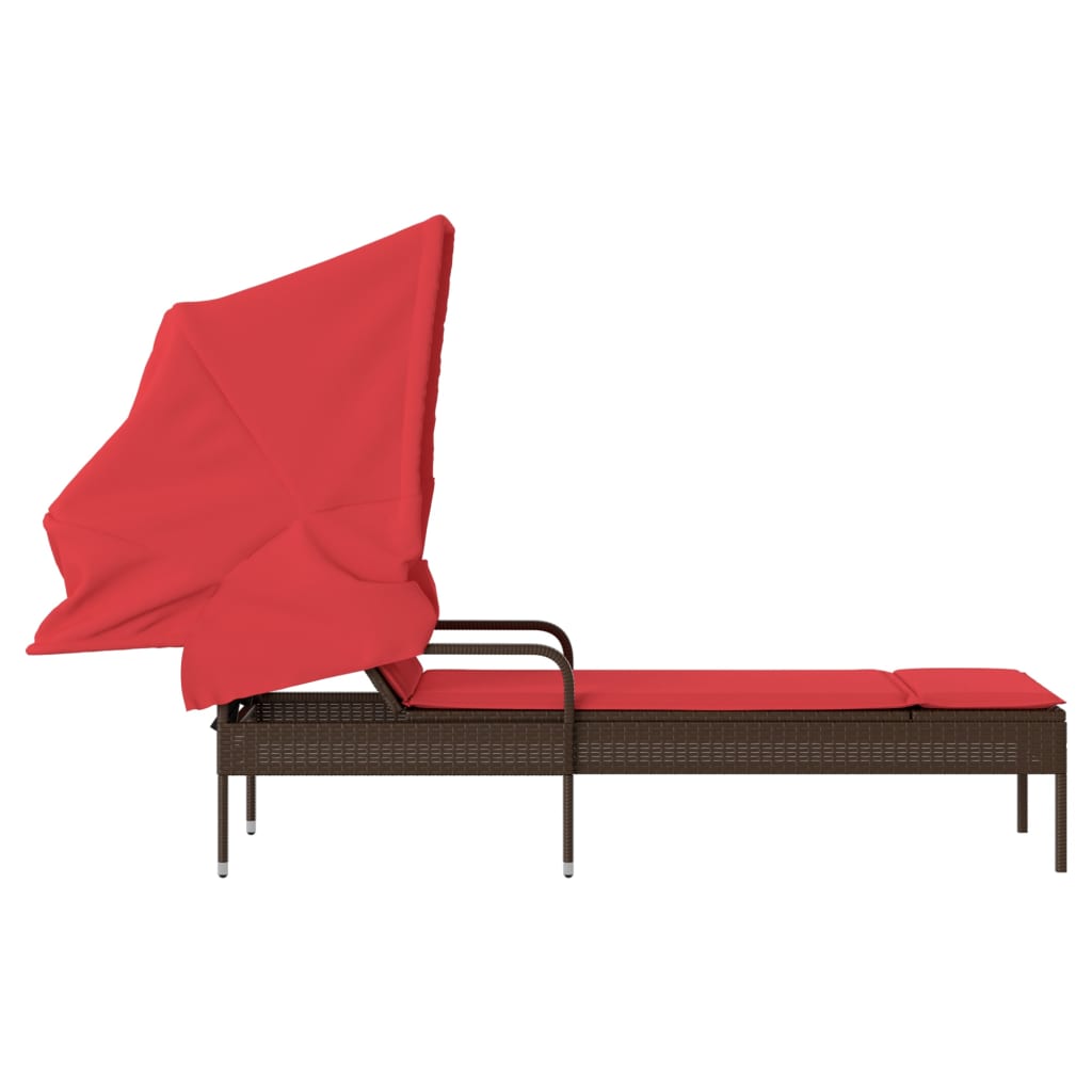 Sonnenliege mit Sonnendach Braun Poly Rattan