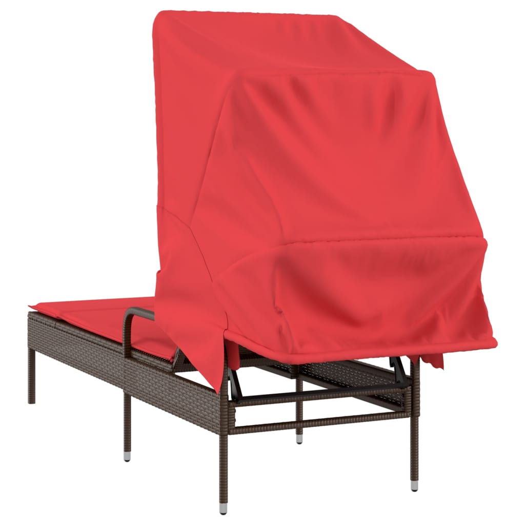 Sonnenliege mit Sonnendach Braun Poly Rattan