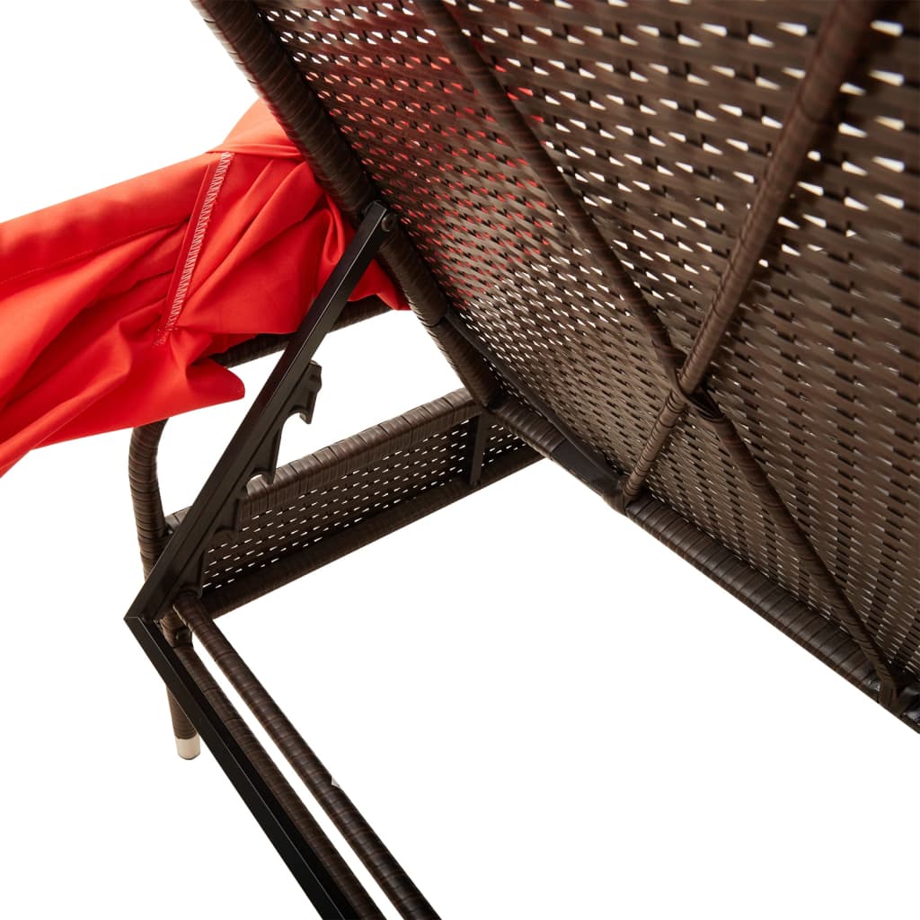 Sonnenliege mit Sonnendach Braun Poly Rattan