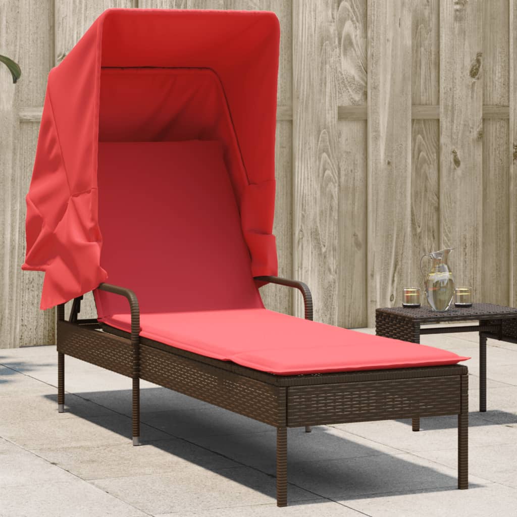 Sonnenliege mit Sonnendach Braun Poly Rattan