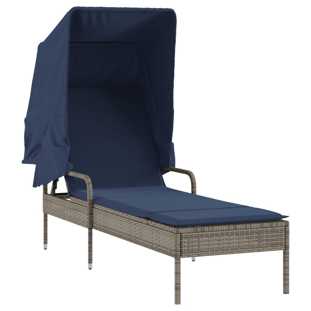 Sonnenliege mit Sonnendach Grau Poly Rattan