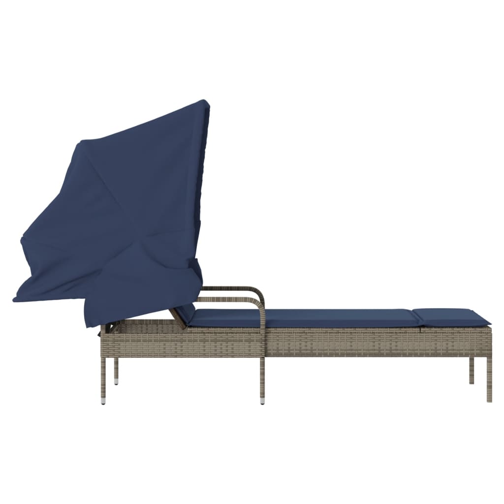 Sonnenliege mit Sonnendach Grau Poly Rattan