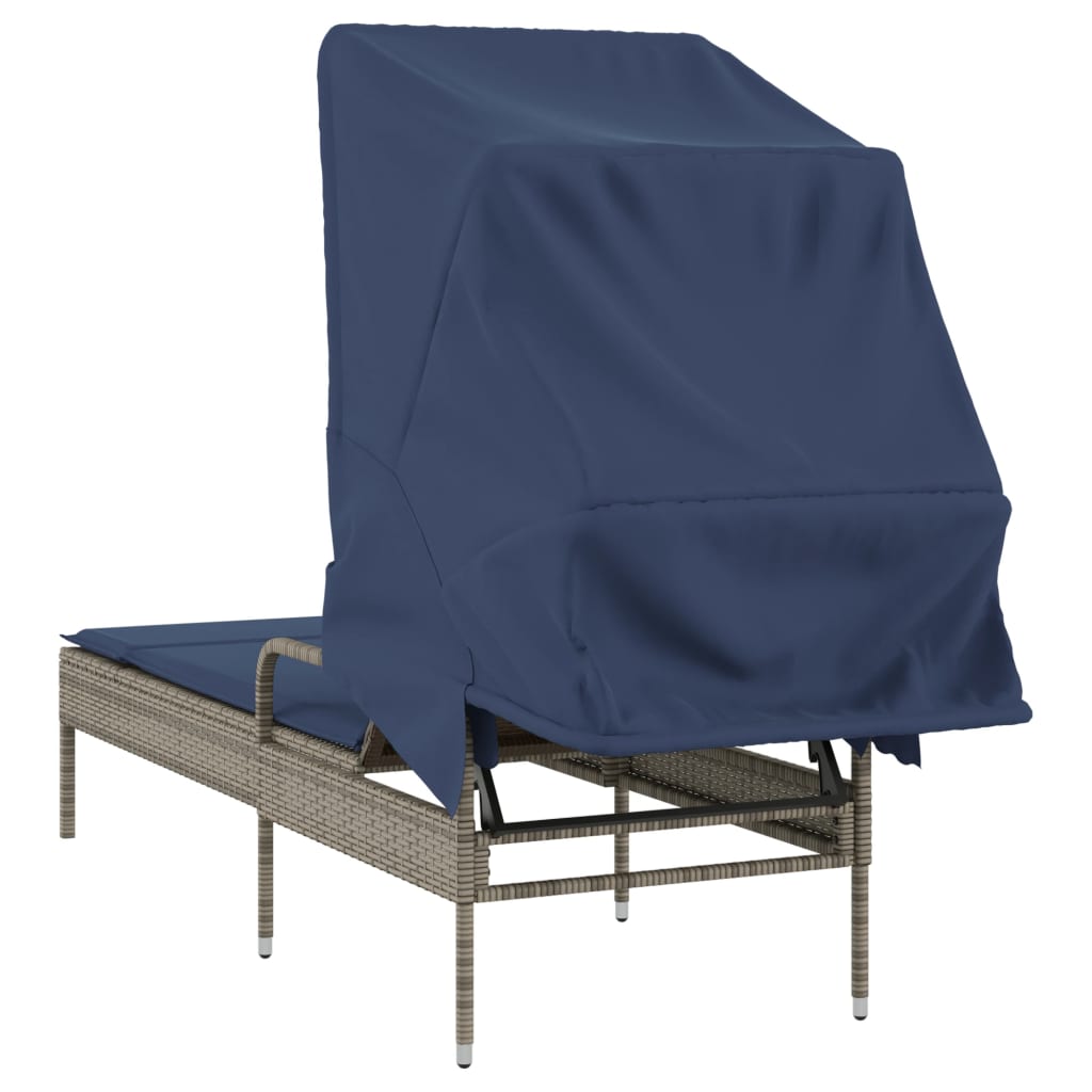 Sonnenliege mit Sonnendach Grau Poly Rattan