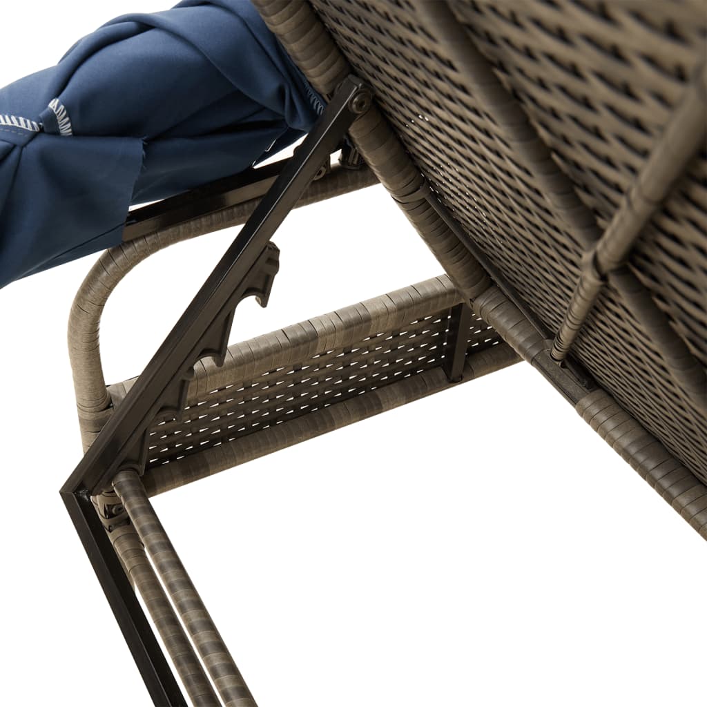 Sonnenliege mit Sonnendach Grau Poly Rattan