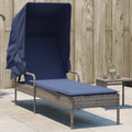 Sonnenliege mit Sonnendach Grau Poly Rattan