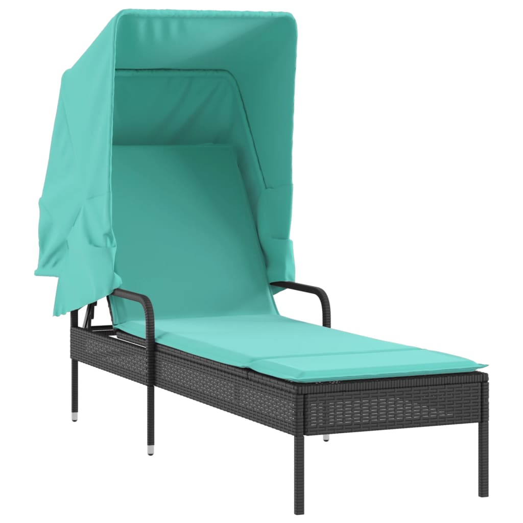 Sonnenliege mit Sonnendach Schwarz Poly Rattan
