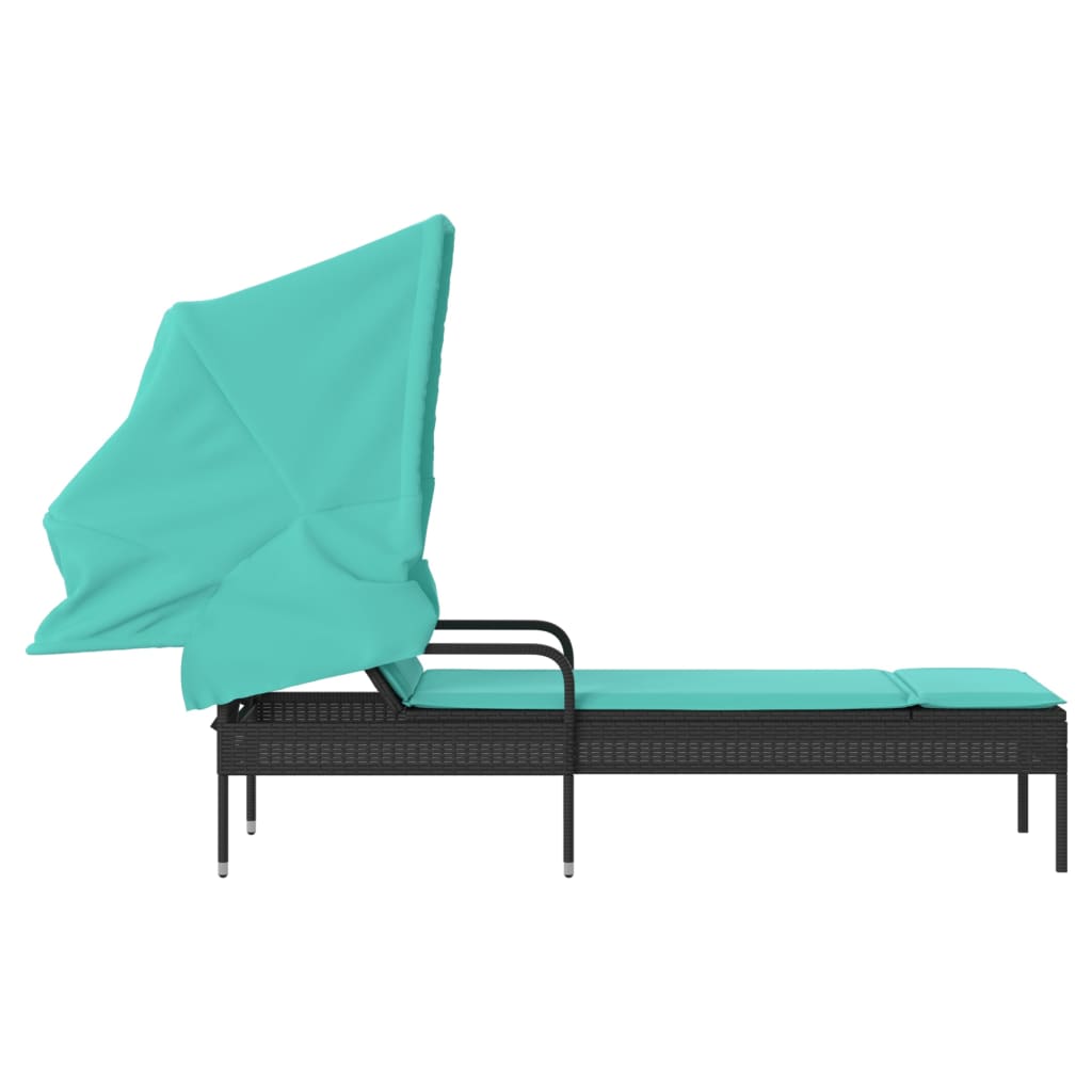 Sonnenliege mit Sonnendach Schwarz Poly Rattan