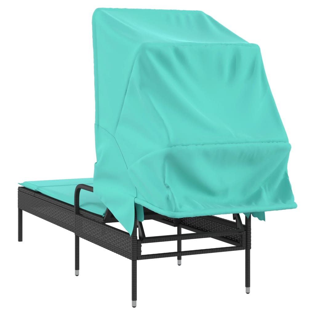 Sonnenliege mit Sonnendach Schwarz Poly Rattan