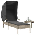 Sonnenliege mit Dach und Tisch Hellgrau Poly Rattan