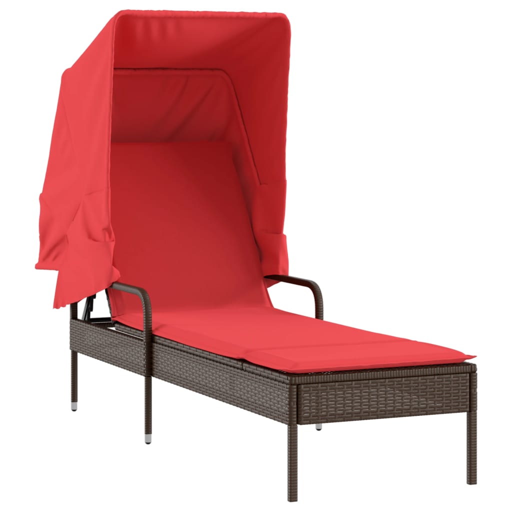 Sonnenliege mit Sonnendach und Tisch Braun Poly Rattan