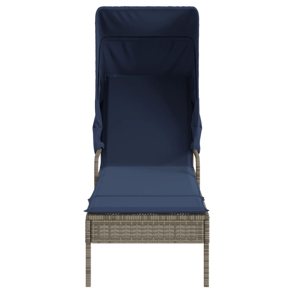Sonnenliege mit Sonnendach und Tisch Grau Poly Rattan