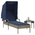 Sonnenliege mit Sonnendach und Tisch Grau Poly Rattan