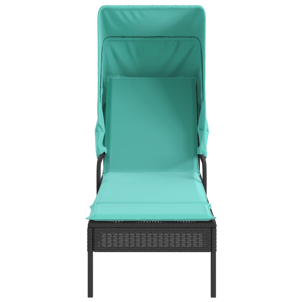 Sonnenliege mit Sonnendach und Tisch Schwarz Poly Rattan