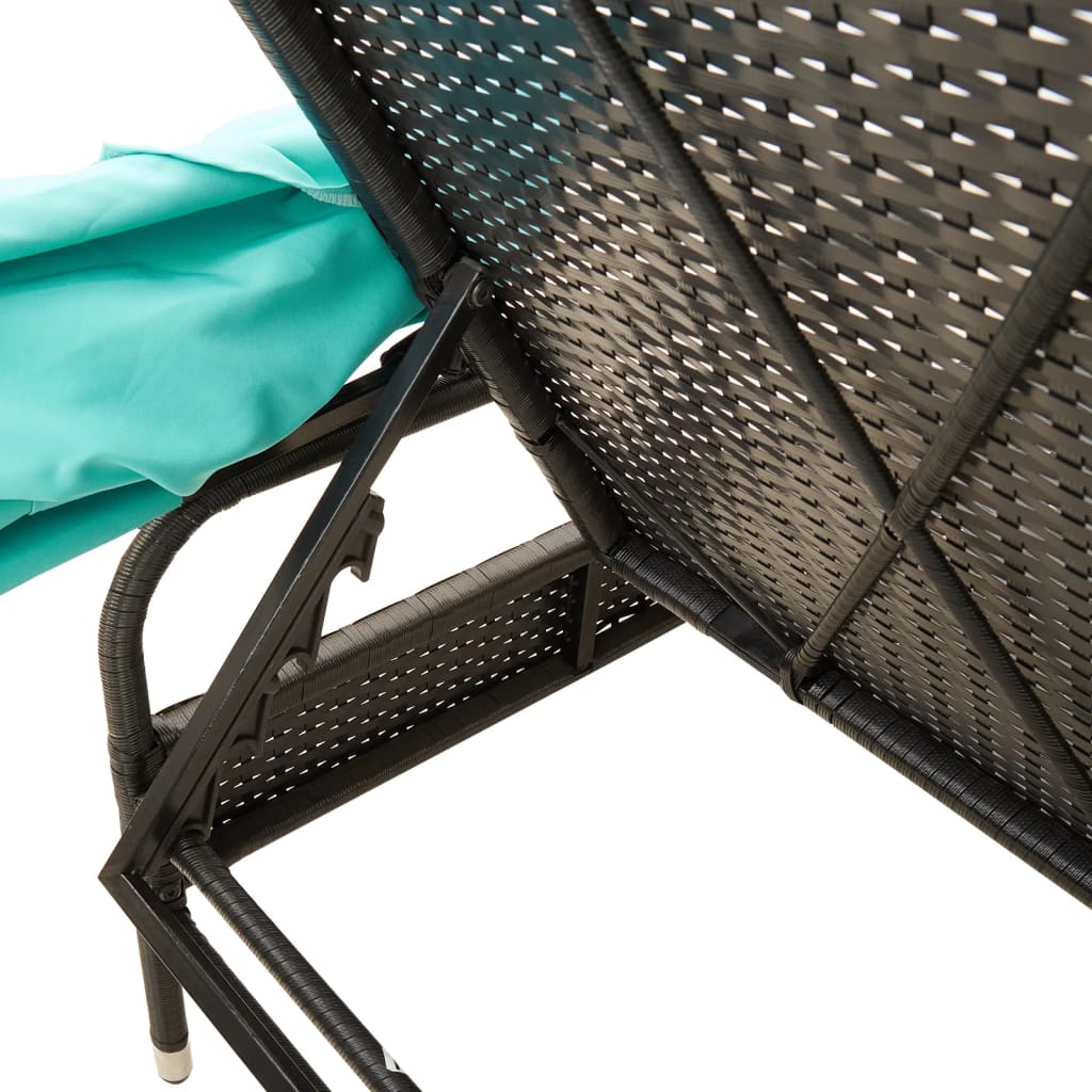 Sonnenliege mit Sonnendach und Tisch Schwarz Poly Rattan