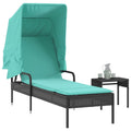 Sonnenliege mit Sonnendach und Tisch Schwarz Poly Rattan